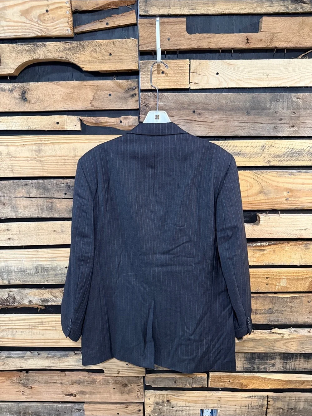 Lands’ End Men’s 100% Wool Lined Charcoal Grey Striped Sport Coat Size 42L